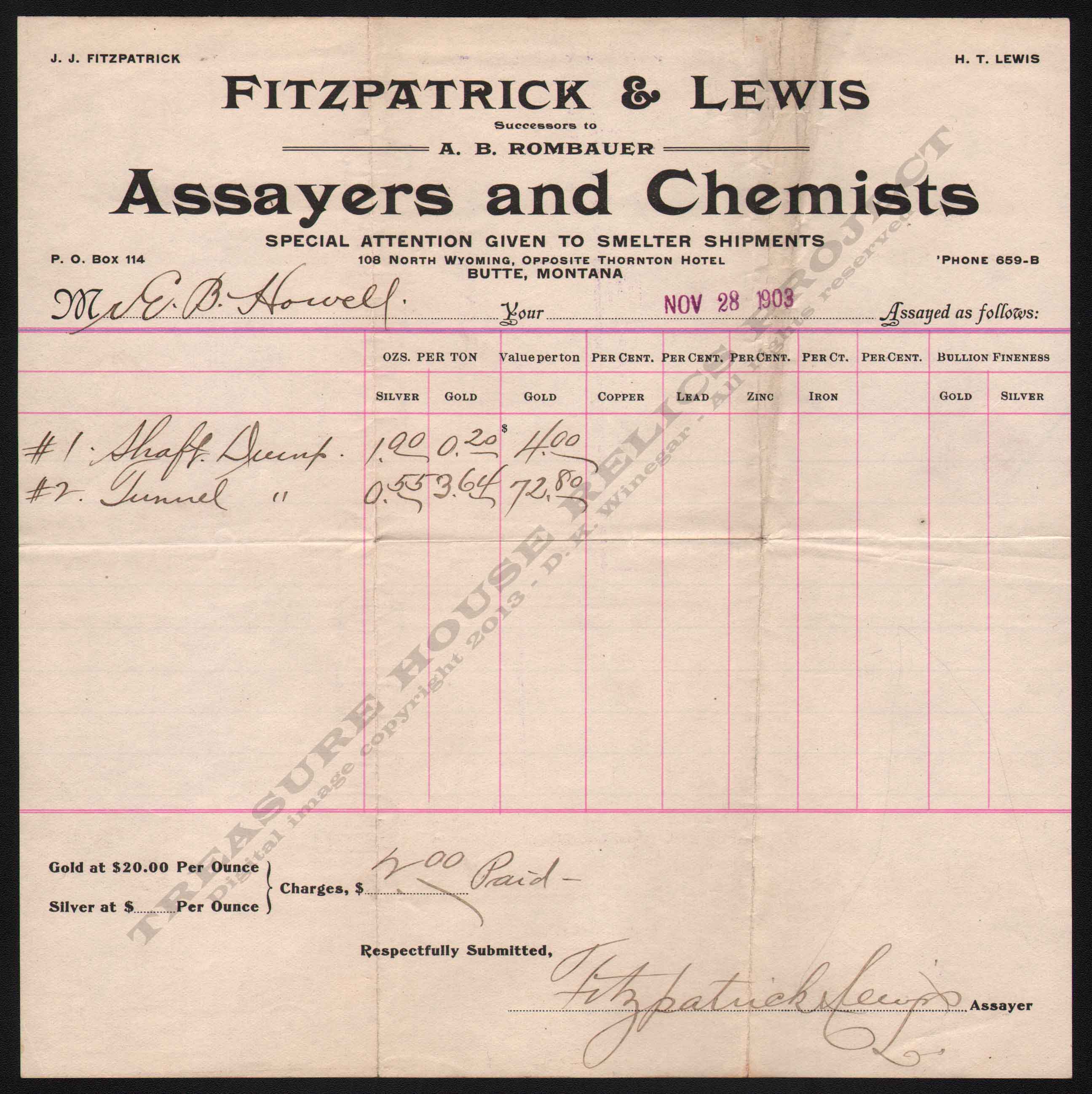 LETTERHEAD/ASSAY_FITZPATRICK_LEWIS_BUTTE_MONTANA_1903_11_28_DSW_300_CROP_EMBOSS.jpg