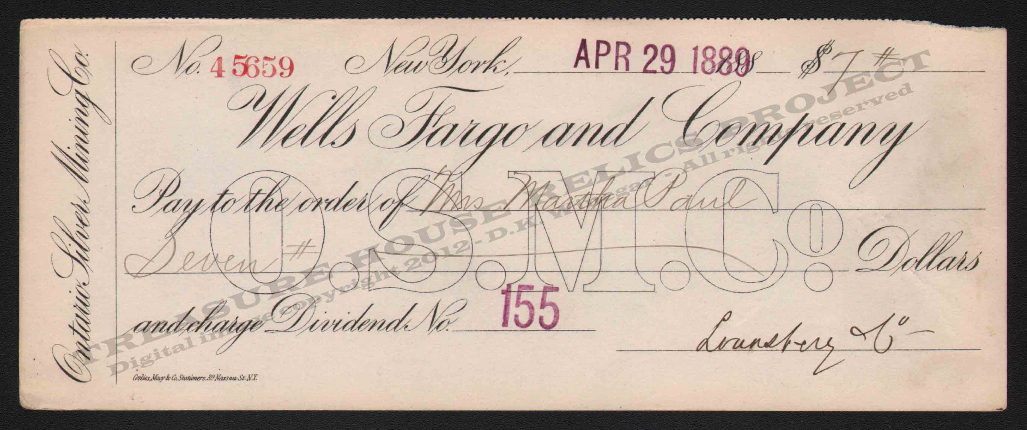 LETTERHEAD/CHECK_-_ONTARIO_SILVER_MINING_COMPANY_49886_NEW_YORK_11_30_1889_BAM_31_CROP_EMBOSS.jpg