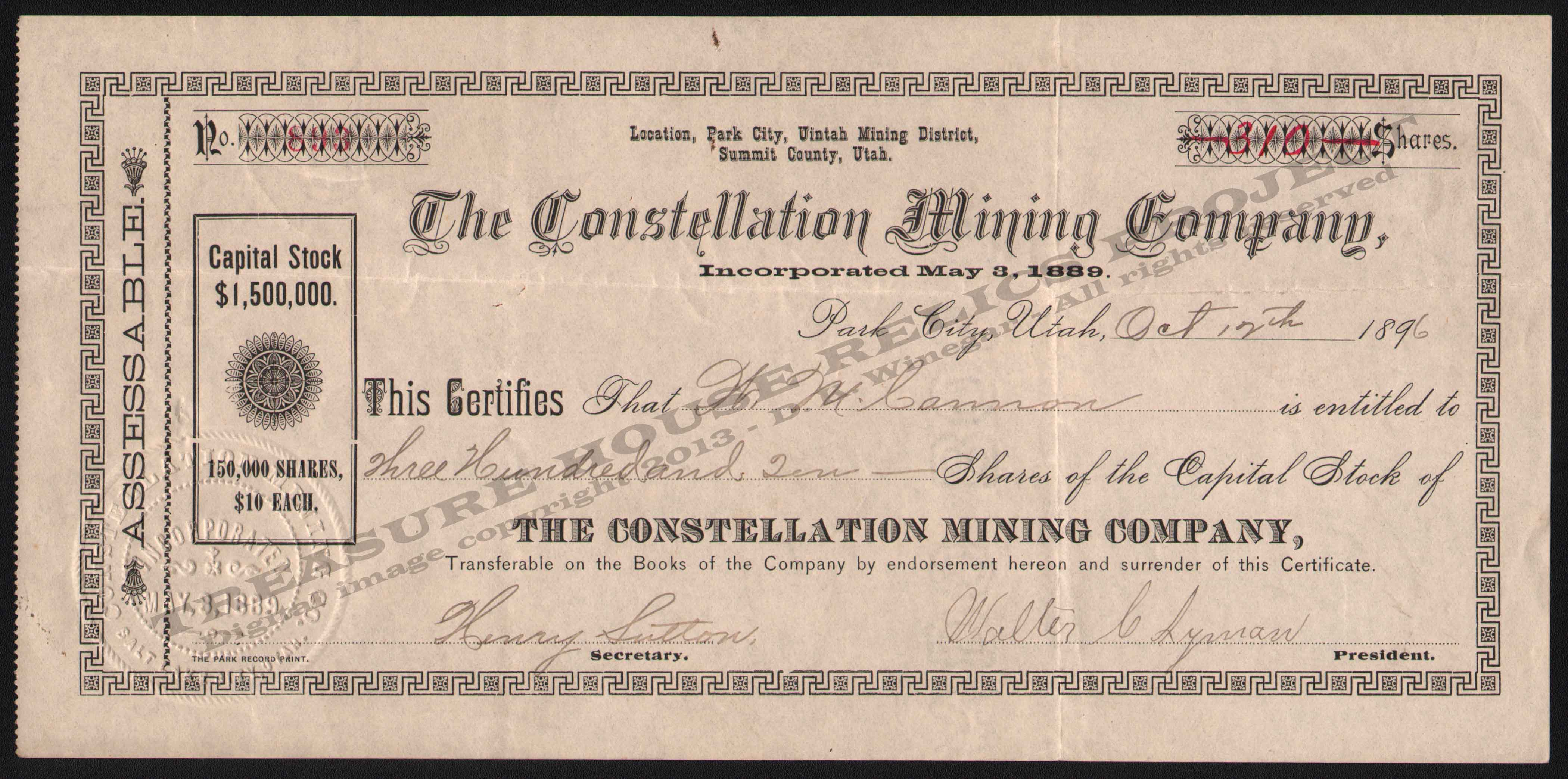 LETTERHEAD/STOCK_CONSTELLATION_MINING_COMPANY_PARK_CITY_UTAH_1896_10_27_DSW_323_400_CROP_EMBOSS.jpg