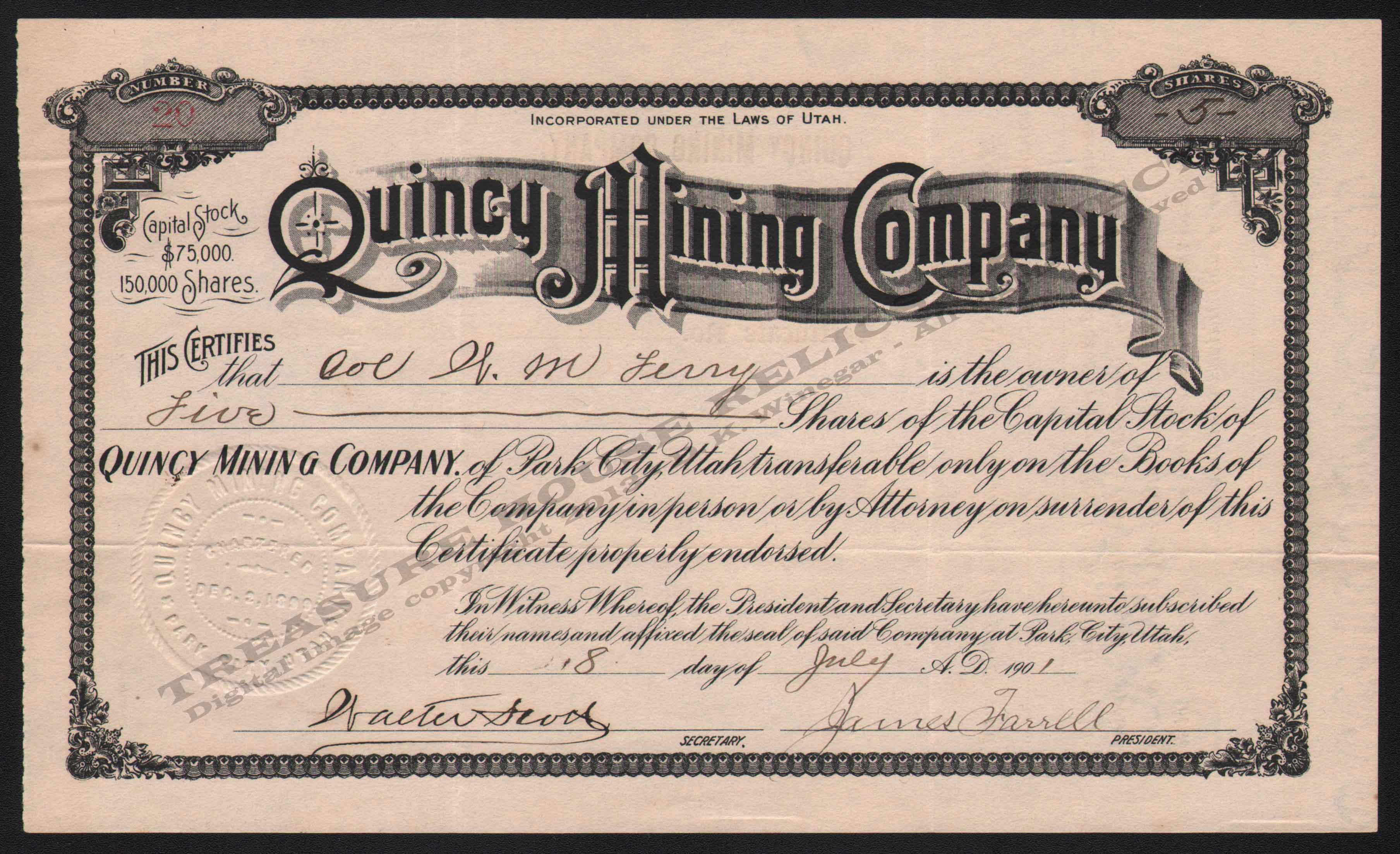 LETTERHEAD/STOCK_QUINCY_MINING_COMPANY_20_1901_DSW_400_CROP_EMBOSS.jpg