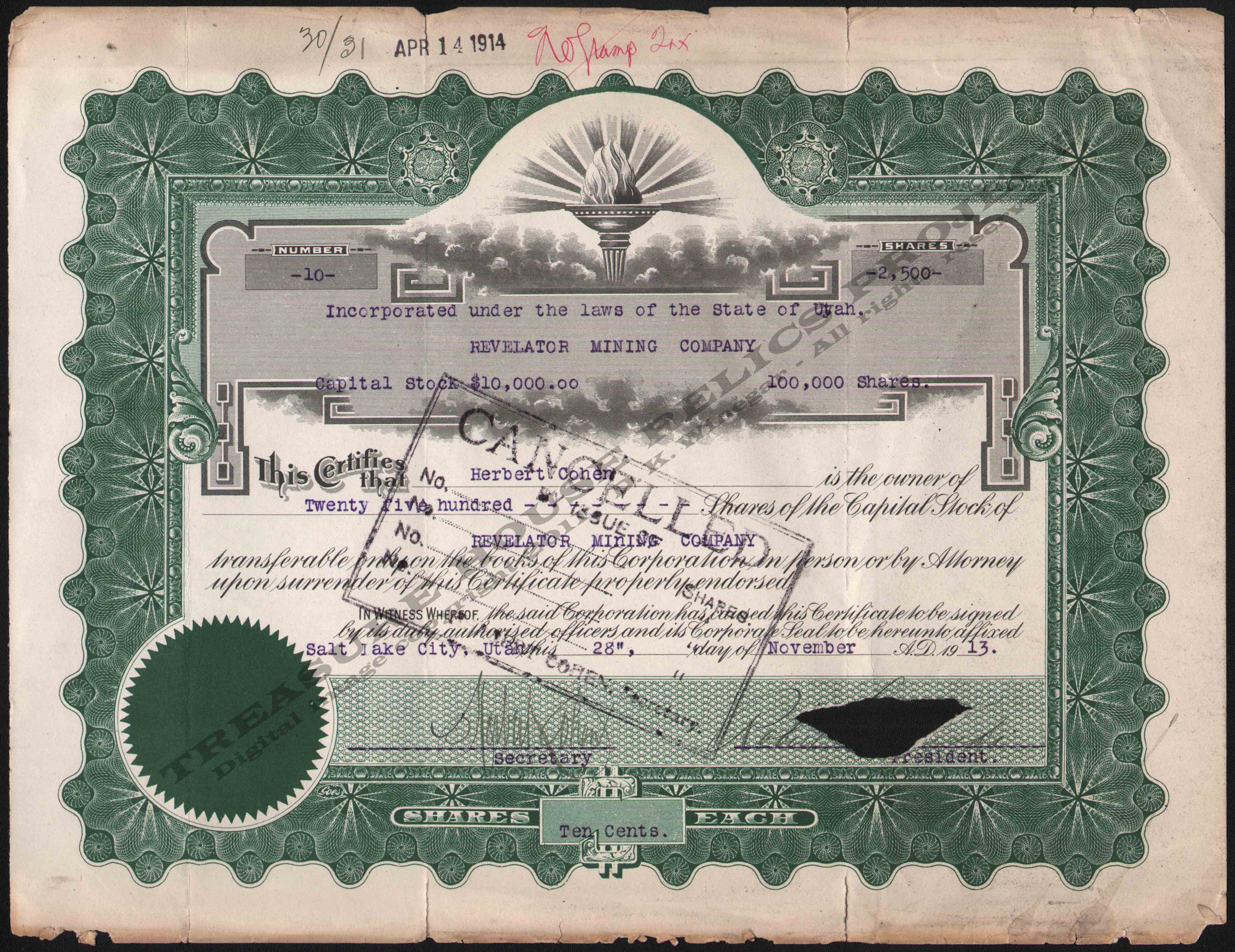 LETTERHEAD/STOCK_REVELATOR_MINING_COMPANY_10_1913_DSW_400_CROP_EMBOSS.jpg